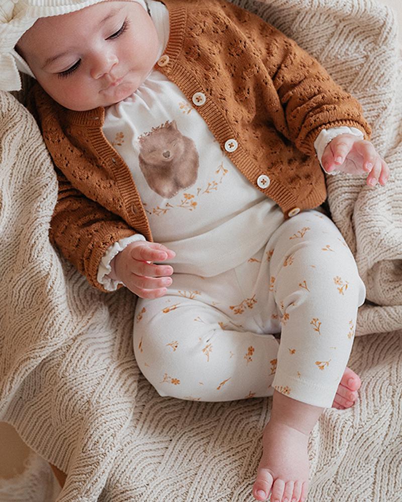 Babyhug Cotton Lycra Knit Full Length Leggings With Floral Print Pack Of 2 - Light Blue & Yellow main image 0
