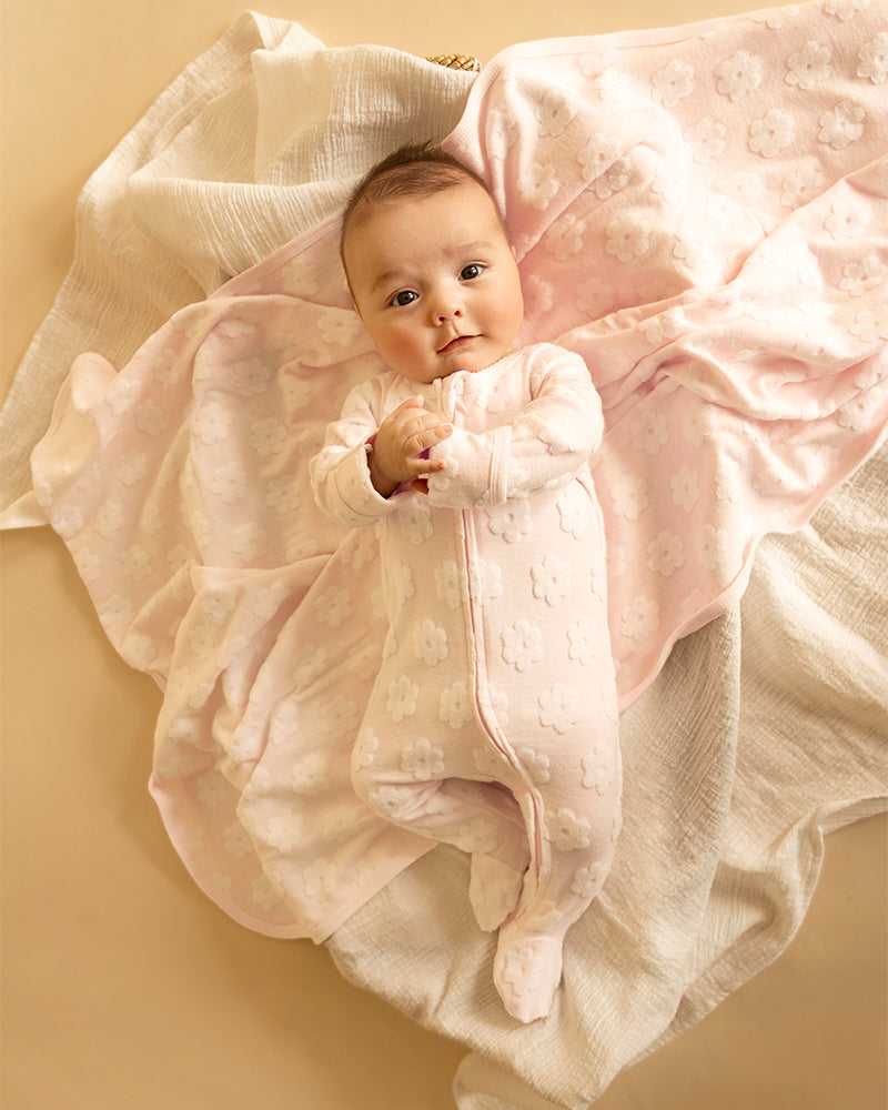 PINK FLOWER JACQUARD LS ONESIE – Minihaha
