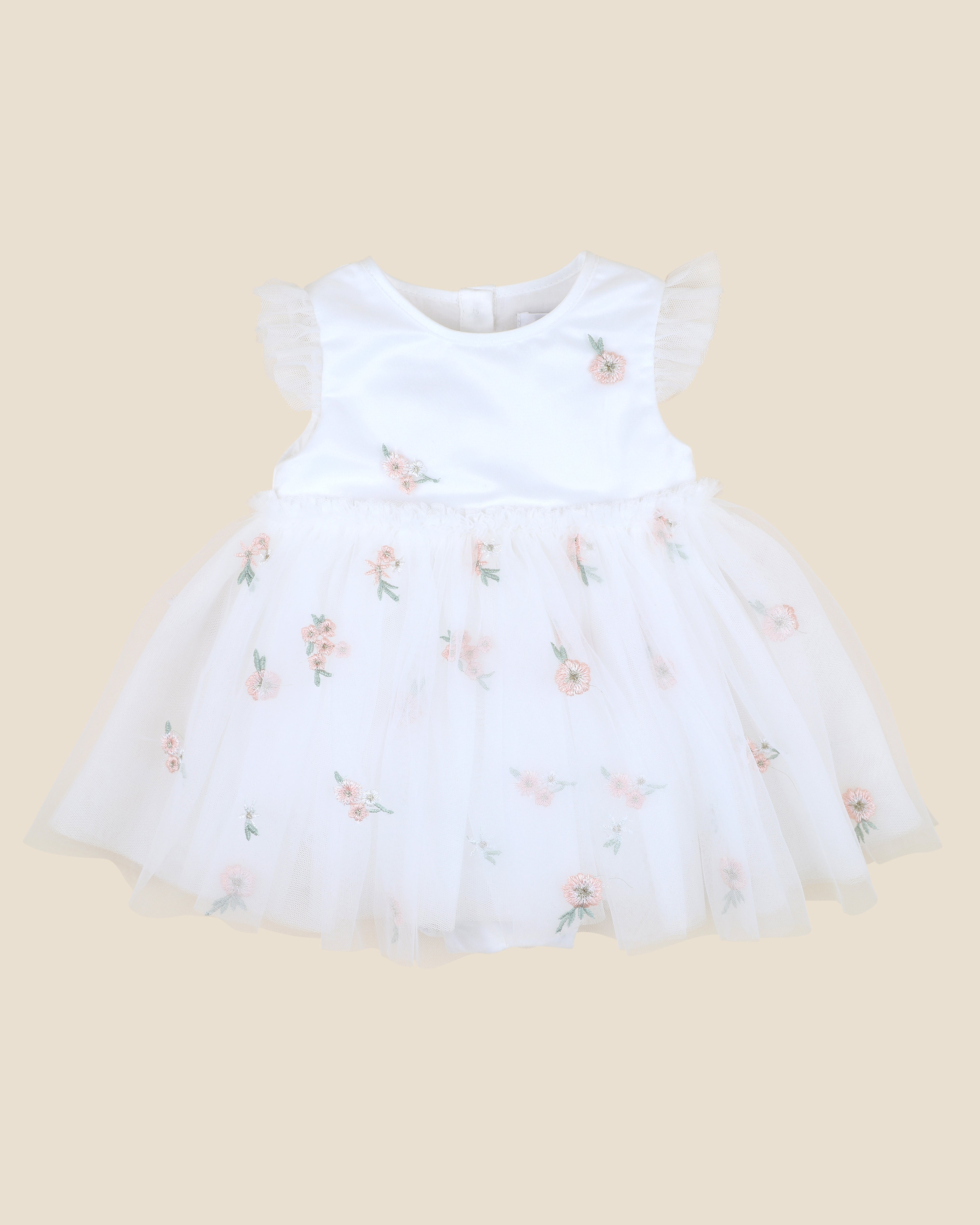 IVORY FLORAL EMBROIDERED TULLE OVERLAY DRESS Minihaha IVORY FLORAL EMBROIDERED TULLE OVERLAY DRESS Minihaha