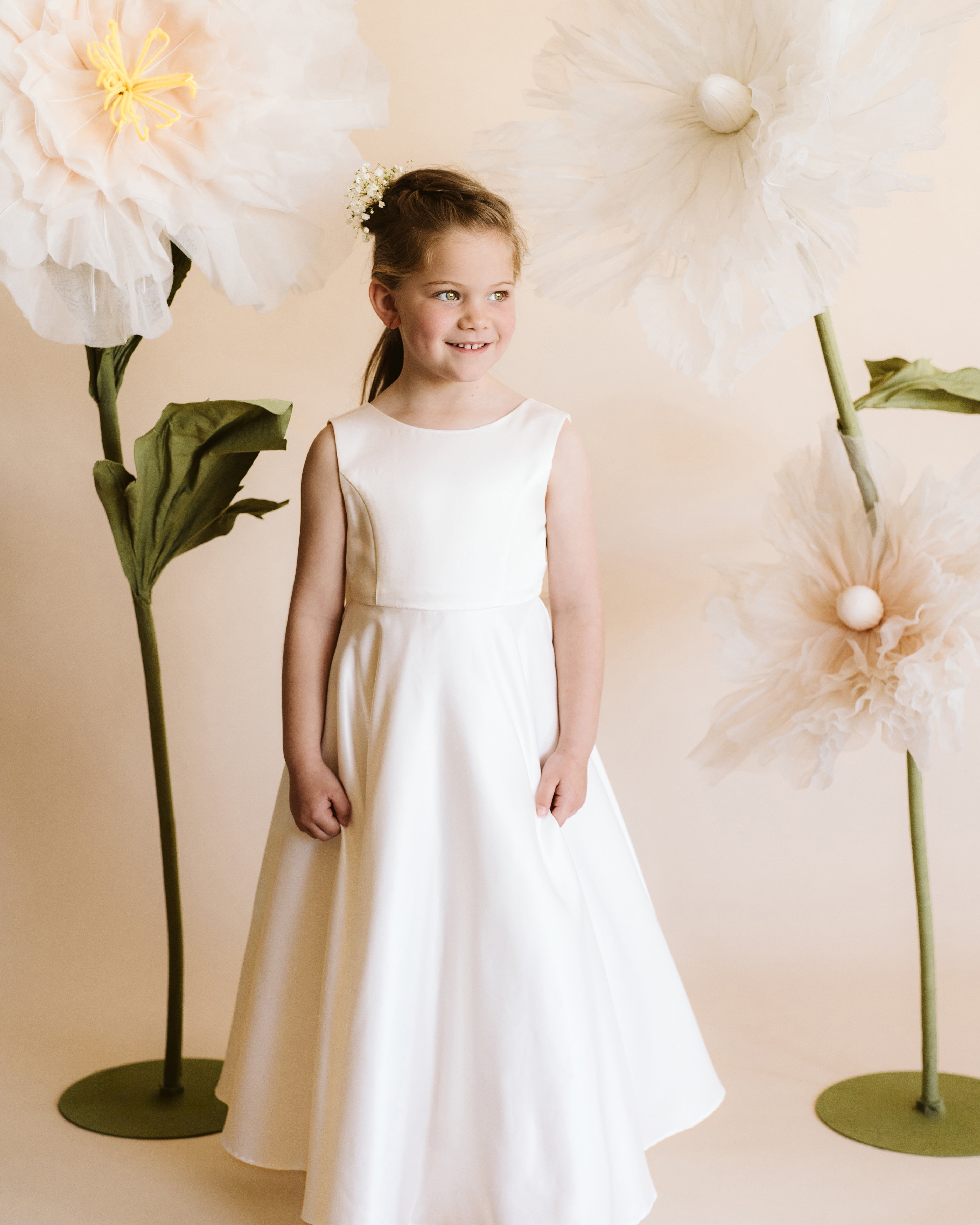 IVORY DUCHESS SATIN ANKLE LENGTH DRESS WITH LOW BACK 8-14 YRS – Minihaha